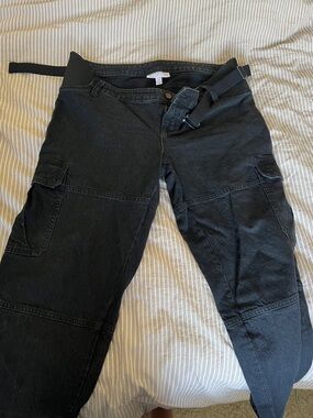 Isabel Maternity Black Cargo Pants with removable elastic belt